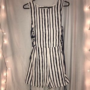 White & navy blue striped romper